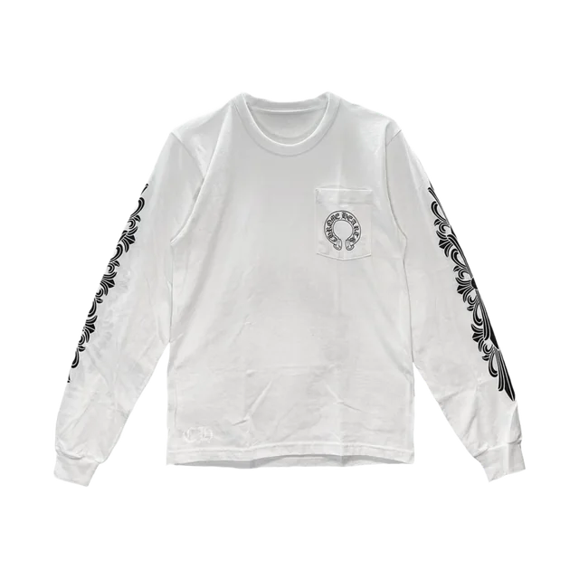 Chrome Hearts Floral Horseshoe Long-Sleeve T-Shirt, White, complete front view; reference photograph