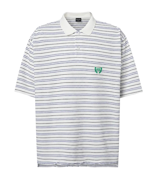Balenciaga BB Laurel Striped Cotton-Piqué Polo — front