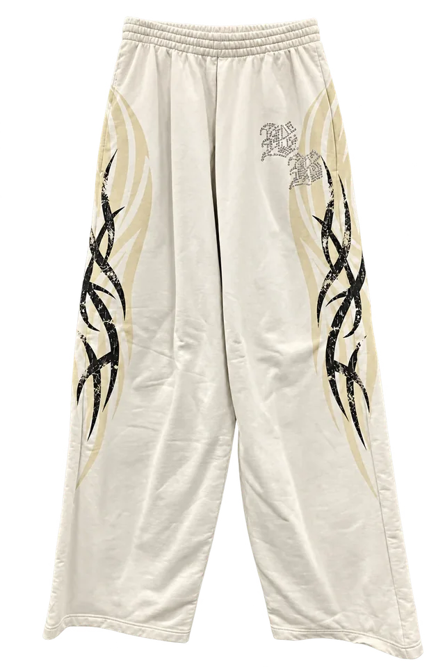 Balenciaga Tacky Gold Baggy Sweatpants, White, front view; reference photograph
