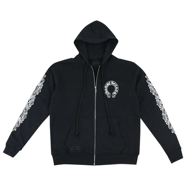 Chrome Hearts Horseshoe Floral Cross-Sleeve Zip-Up Hoodie — front