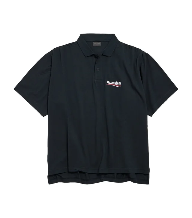 Balenciaga Political Campaign regular polo in faded black, front view; reference photograph