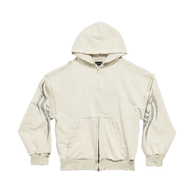 Balenciaga AW24 Y2K Zip-Up Hoodie Regular Fit in Light Beige, complete front; reference photograph