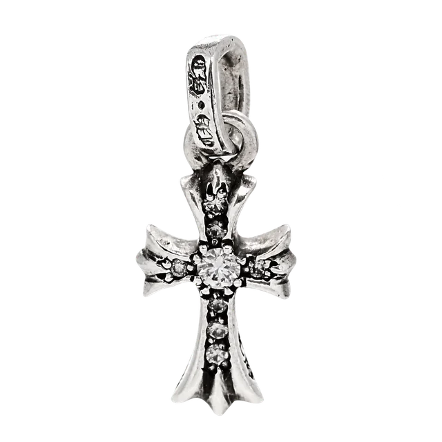 Chrome Hearts sterling-silver white pavé BBY FAT pendant — Complete diamond front and engraved bail; reference photograph