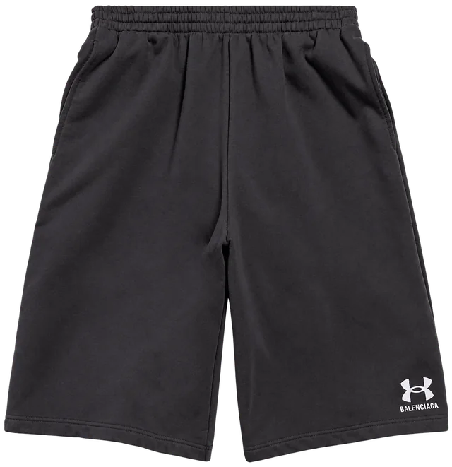 Balenciaga Under Armour Large Sweatshorts, Black / White, front view; reference photograph