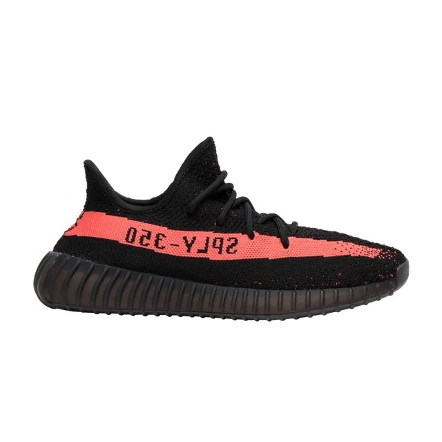 adidas Yeezy Boost 350 V2 Core Black Red, complete lateral side; native transparent reference photograph