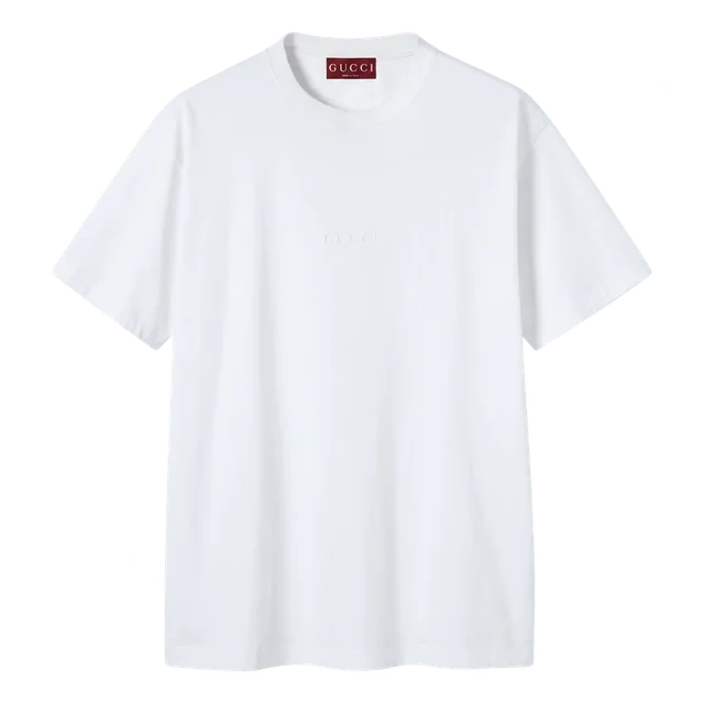 Gucci Cotton Jersey T-Shirt with Embroidery, White, complete front view; reference photograph