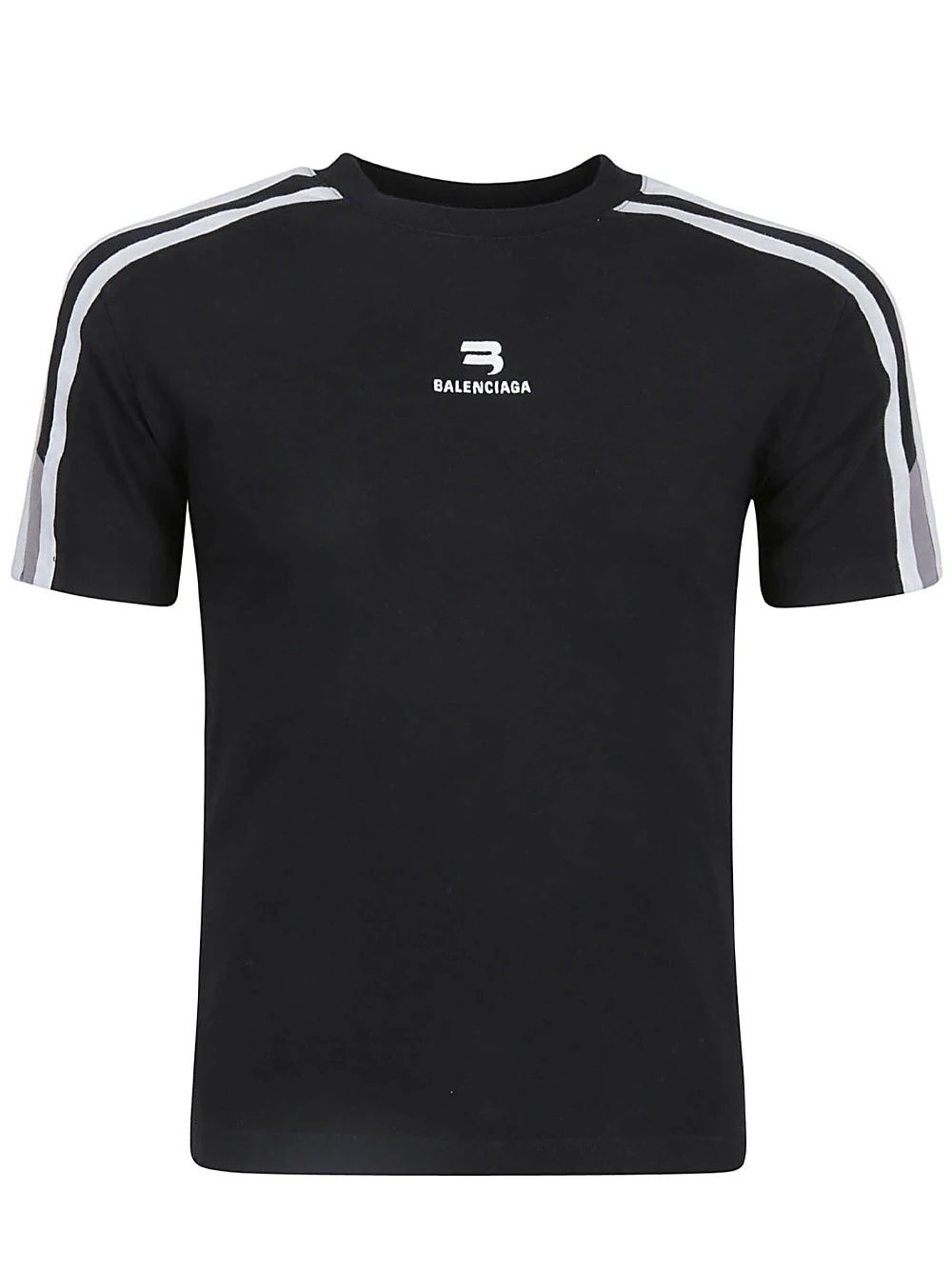 Balenciaga Sporty B Shrunk T-Shirt, Black/Grey/White; front; reference photograph