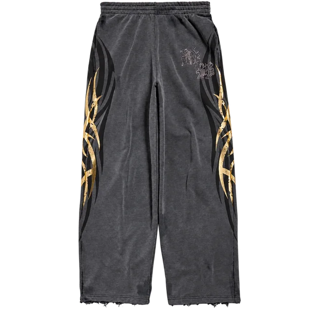 Balenciaga Tacky Gold Baggy Sweatpants, Washed Black, front view; reference photograph