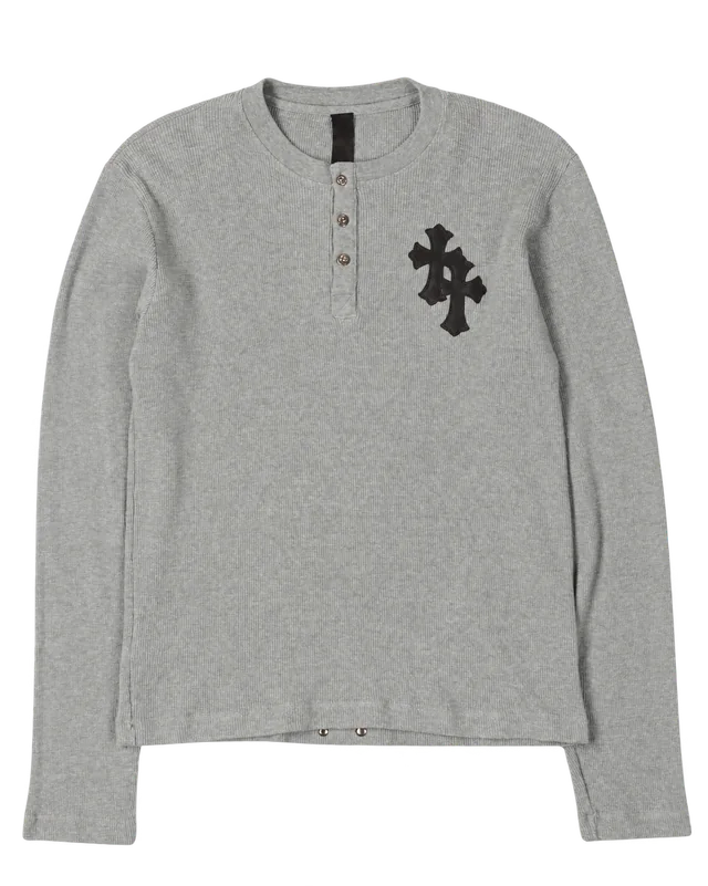 Chrome Hearts Cross-Patch Henley Thermal, Grey, complete front view; reference photograph