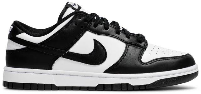 Nike Dunk Low Retro — Black White, complete shoe, lateral side view; reference photograph