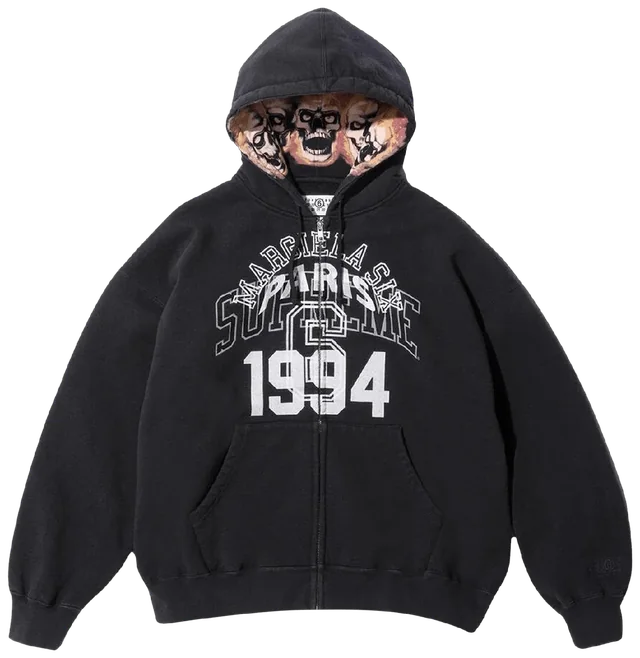 Supreme x MM6 Maison Margiela MM6 Numeric-Signature Zip Hoodie, Black, front; reference photograph