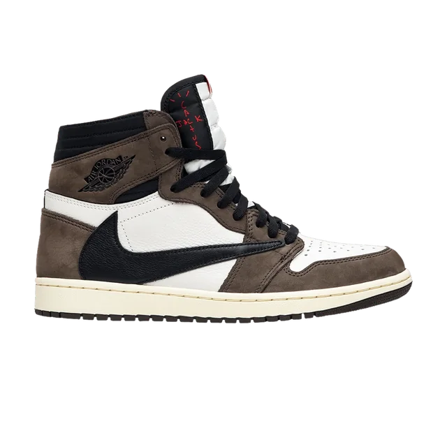 Air Jordan Travis Scott x Air Jordan 1 High OG Mocha, complete lateral side; native transparent reference photograph