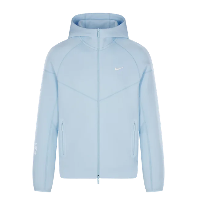 Nike x NOCTA Tech Fleece Full-Zip Hoodie, Cobalt Tint / White, hoodie front view; reference photograph