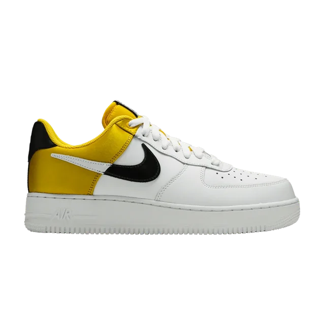 Nike Air Force 1 Low Amarillo Satin, complete lateral side; native transparent reference photograph