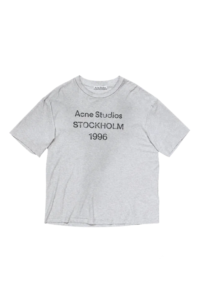 Acne Studios Sprayed Logo T-Shirt, Pale Grey Melange, complete front view; reference photograph