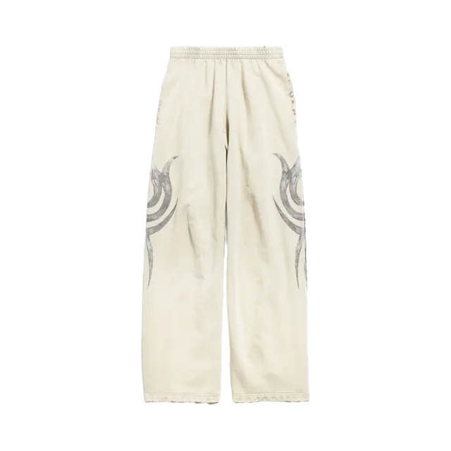 Balenciaga Y2K Baggy Sweatpants, Light Beige, complete front view; reference photograph