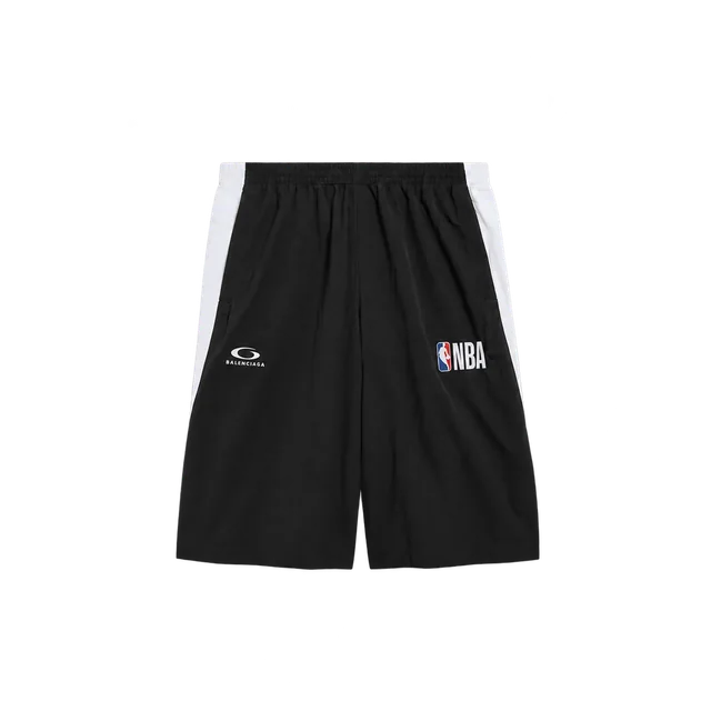 Balenciaga NBA Collaboration Technical Tracksuit Shorts, Black / White, front; reference photograph